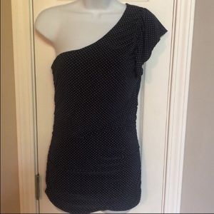 The Limited Polka Dot One Shoulder Ruched Blouse Navy White Size M